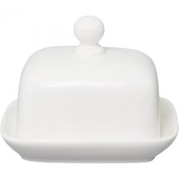 Caja y Plato de Mantequilla de Codorniz 4″ – Bandeja Cerámica Blanca con Tapa