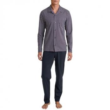 CALIDA Herren‑Pyjama Blau gemustertes Jersey