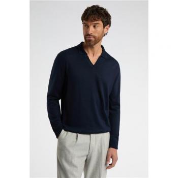 Long Sleeve Melka Navy Open-Neck Polo