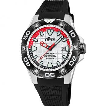 Lotus Herren Diver Armbanduhr 18927/1 mit silberner Zifferblatt und Silikonarmband