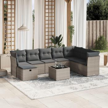 Polyrattan Garden Lounge Set in Gray with Cushions – 9 Pieces