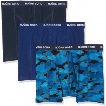 Bjorn Borg Men's 3-Pack Camo & Solid Boxer Trunks, blue and black
