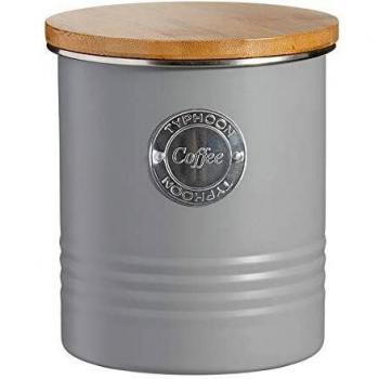 Typhoon Living Airtight Coffee Storage Canister Jar Wooden Lid 1 Litre Tin Grey