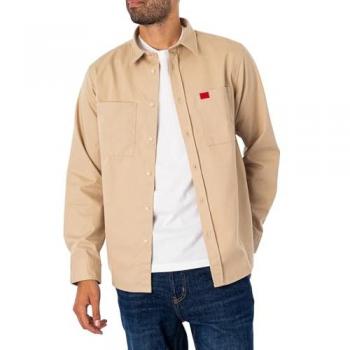 HUGO Egrin Hemdjacke, Regular Fit, M, Beige