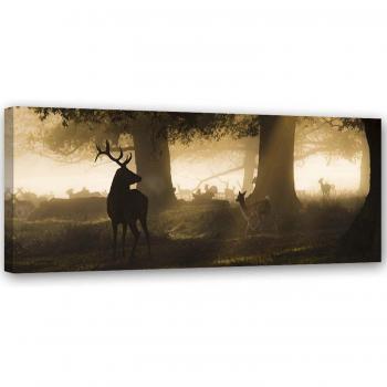 Gray-Fogged Deer in Brown Forest Canvas – 90x30