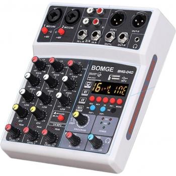 Compact 4‑Channel Wireless Mixer with Bluetooth, USB, DSP Echo, Phantom Power