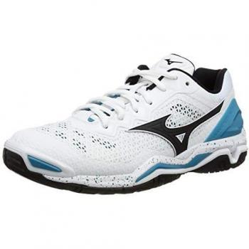 Mizuno Unisex-Erwachsene Wave Stealth V Hallenschuhe, Schwarz (Blk/Wht/Enamel Blue 85), 44.5 EU