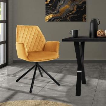 Chaise Ergonomique Jaune Moutarde en Velours avec Dossier et Accoudoirs