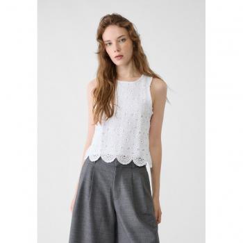Stradivarius White Crochet Detail Sleeveless Shirt S