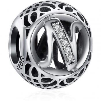 Pendentif Lettre N en Argent Sterling 925 avec Zircone pour Colliers et Bracelets