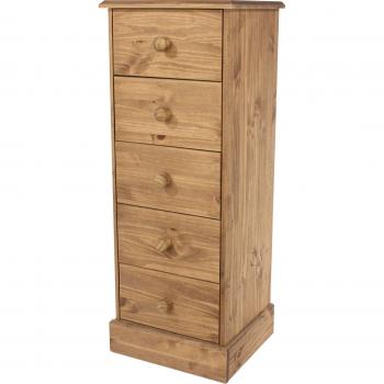 Cotswold 5 Drawer Narrow Chest, Brown