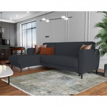 Divano Angel – Angolo con Penisola Reversibile, Sofà Contenitore, Chaise Longue, 3 Cuscini, 230x153h85 cm, Blu