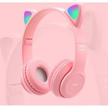 Bluetooth Cat Ear Headphones for Kids with Microphone and LED Lights