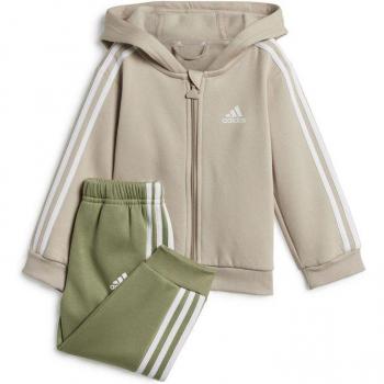 Conjunto adidas Essentials 3 bandas con capucha y cremallera de forro polar para bebé beig