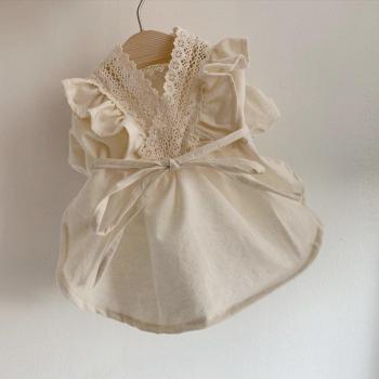 Pet Skirt for Dogs Handmade Cotton Linen Lace V-neck