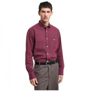 Gant Langarmhemd Regular Fit mit Mikro-Print in Weinrot, Größe XL