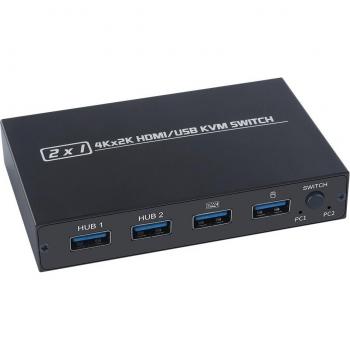 KVM Switch für 2 Computer mit 4K HDMI, USB Tastatur und Maus, Druckeranschluss, Plug & Play