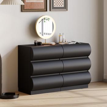 Sleek Black Leather 6-Drawer Storage Dresser