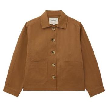 Women's Brown Cotton Twill Dress Shirt, Pocketed, Small Size