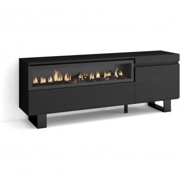 Meuble TV Noir 150x57x35cm avec Cheminée Électrique pour TV jusqu'à 65