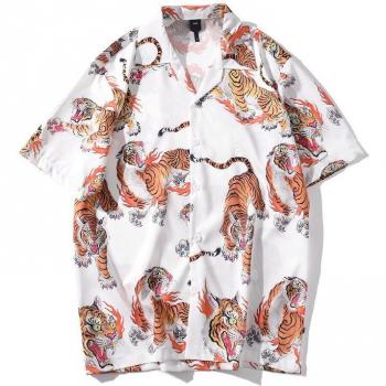 Chemise hip hop à manches courtes tigre 3D