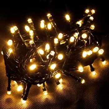 80er LED-Lichterkette warmweiß für Innen und Außen, dunkelgrün