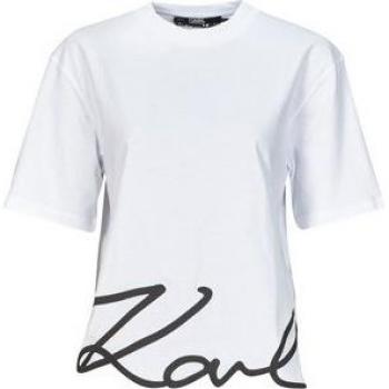 KARL LAGERFELD T-Shirt Signature Hem 226W1703 Weiß Relaxed Fit