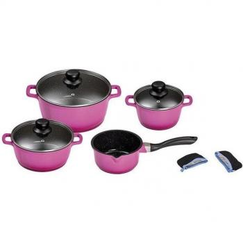 KING Induktions-Topf-Set, lila, 7 Teile, inklusive Henkelpads