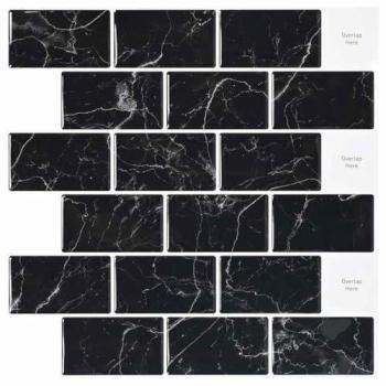 Polyurethane & PET Coated 10‑Pack Black Marble Subway Tiles, 30cm Square (vidaXL)
