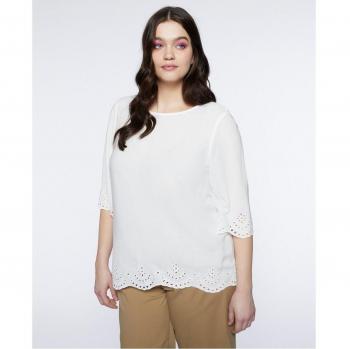 Blusa con efecto encaje y bordado en la parte inferior