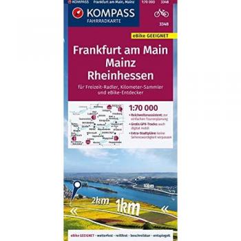 KOMPASS Fahrradkarte 3348 Frankfurt a.M. Mainz Rheinhessen 1:70.000