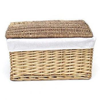 Topfurnishing Lidded Wicker Storage Basket With Lining Xmas Hamper Basket