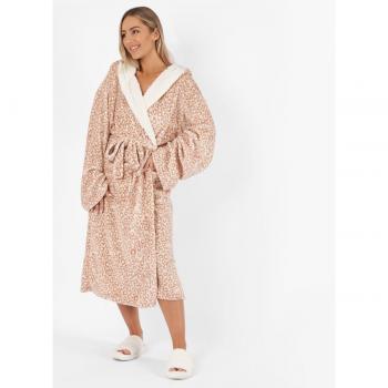 Dreamscene Leopard Print Flannel Fleece Hooded Dressing Gown