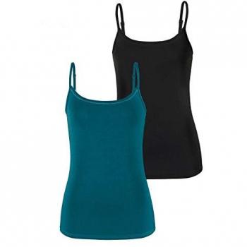Vivance Damen Top, Spaghetti-Träger, Petrol und Schwarz, Gr. 44/46