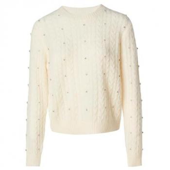 Pull Fin Salsa Chemisier Longue à Strass Beige