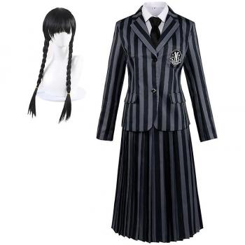 Traje Negro Miércoles con Peluca para Niños