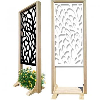Separador de Espacio Foglie 70×190 cm – Biombo Modular Autoportante, Madera + PVC, Interior Blanco