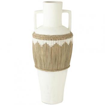 J‑line vase avec anses 43×43×100 cm motifs en terre cuite blanc