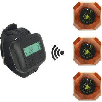 Paging-System kabellos mit 1 Armbanduhr-Empfänger und 3 Anruf-Tasten, Frequenz 433,92 MHz für Restaurantmöbel