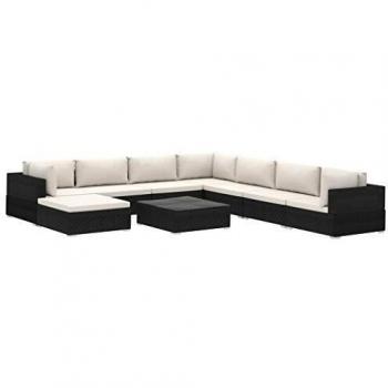 VidaXL Completo da giardino con cuscini, 9 elementi, polirattan nero