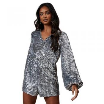 Sequin Stripe Wrap Jumpsuit for Women