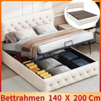 Elegantes 140x200cm Veloursbett mit hydraulischer Funktion