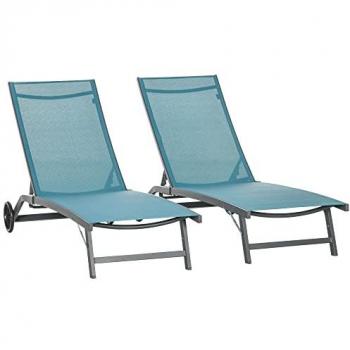 Tumbonas de Jardín Reclinables Outsunny – Azul y Gris, 165x66x102 cm