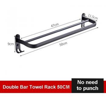 Black Aluminum Towel Rack for Bathroom with Single and Double Rod