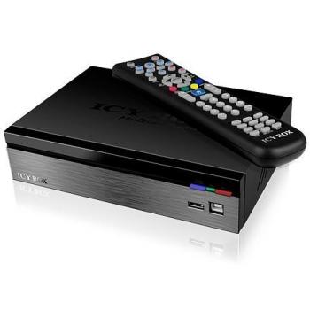 Schwarze ICY‑MediaBox IB‑MP3012DVB‑T – LAN & USB 2.0