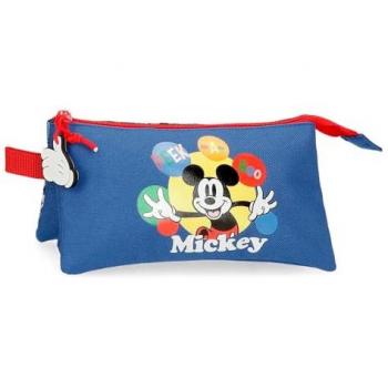 Peek‑a‑Boo Mickey: Estuche Azul 12 cm, 3 Compartimentos con Cremallera