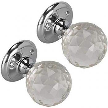 Faceted Crystal Glass Door Knob 60mm Polished Chrome (Pair)