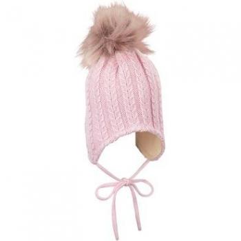 Sterntaler Winter-Strickmütze rosa mit Fake Fur Bommel