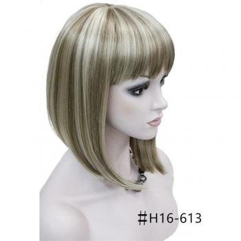 Perruque synthétique pour femmes, Bob court lisse avec frange, noire/blonde, 6 couleurs