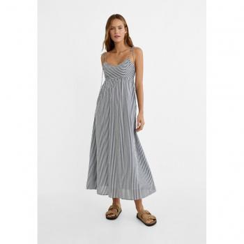 Navy Blue Striped Dress with Tie by Stradivarius Size S